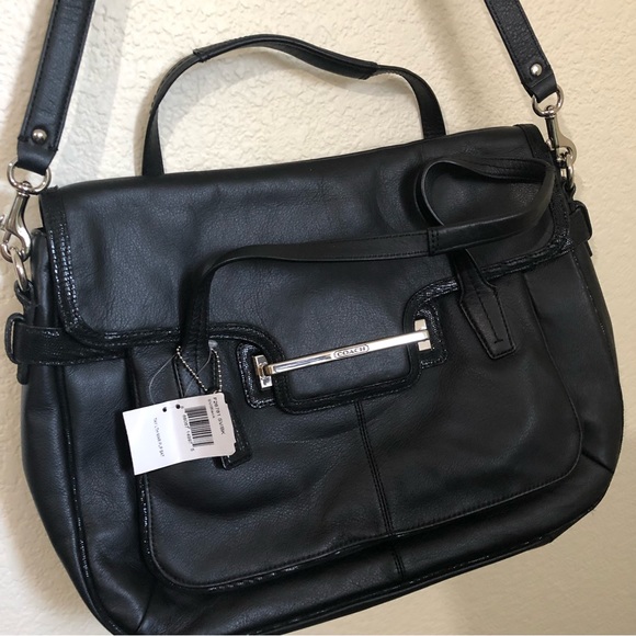 Coach Taylor Leather Marin Flap Satchel Work Bag Black Contrast Trim NWT - Picture 4 of 16
